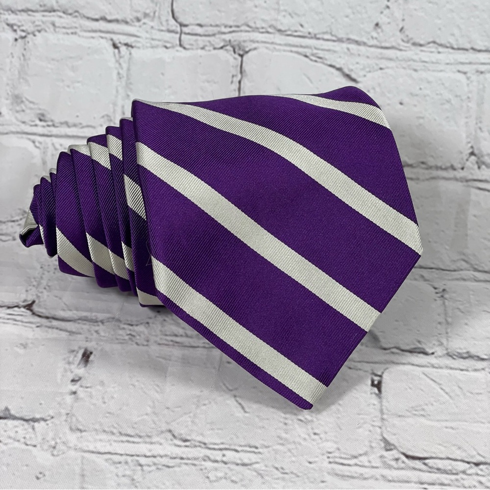 Paul Stuart Purple And White Striped Tie